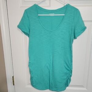 Motherhood Green Ruched T-Shirt with Short Sleeves